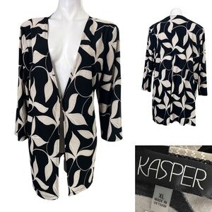 Kasper cardigan sz XL women's‎ black/beige leaf-print three-quarter-sleeve falll